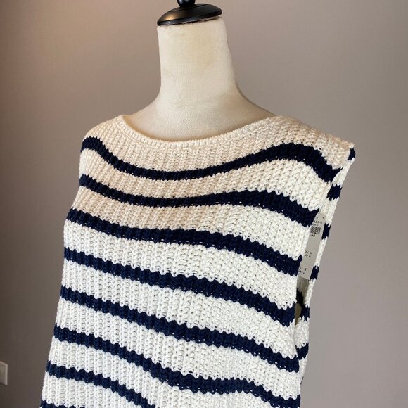NWT Abercrombie & Fitch Sweater Tank Women's Size Large - Blue and Off White - Picture 2 of 13